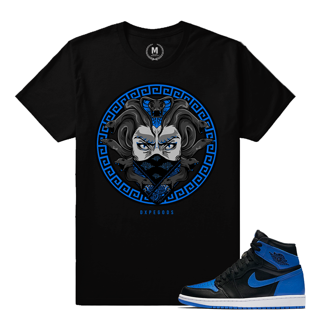 Match Jordan 1 Royal OG | Medusa Dxpe Gods | Black T shirt