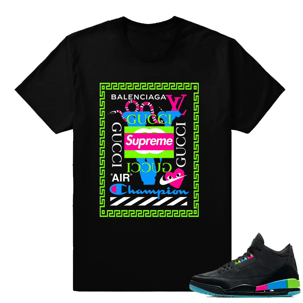 Air Jordan 3 Quai 54 matching luxury brands shirt  Luxury Mashup  Black tee