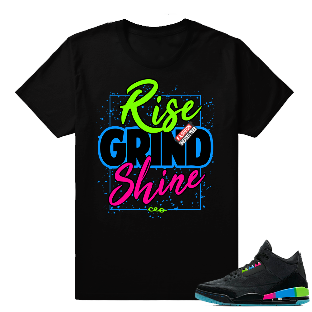 Air Jordan 3 Quai 54 shirts match sneaker  Rise Grind Shine  Black tee