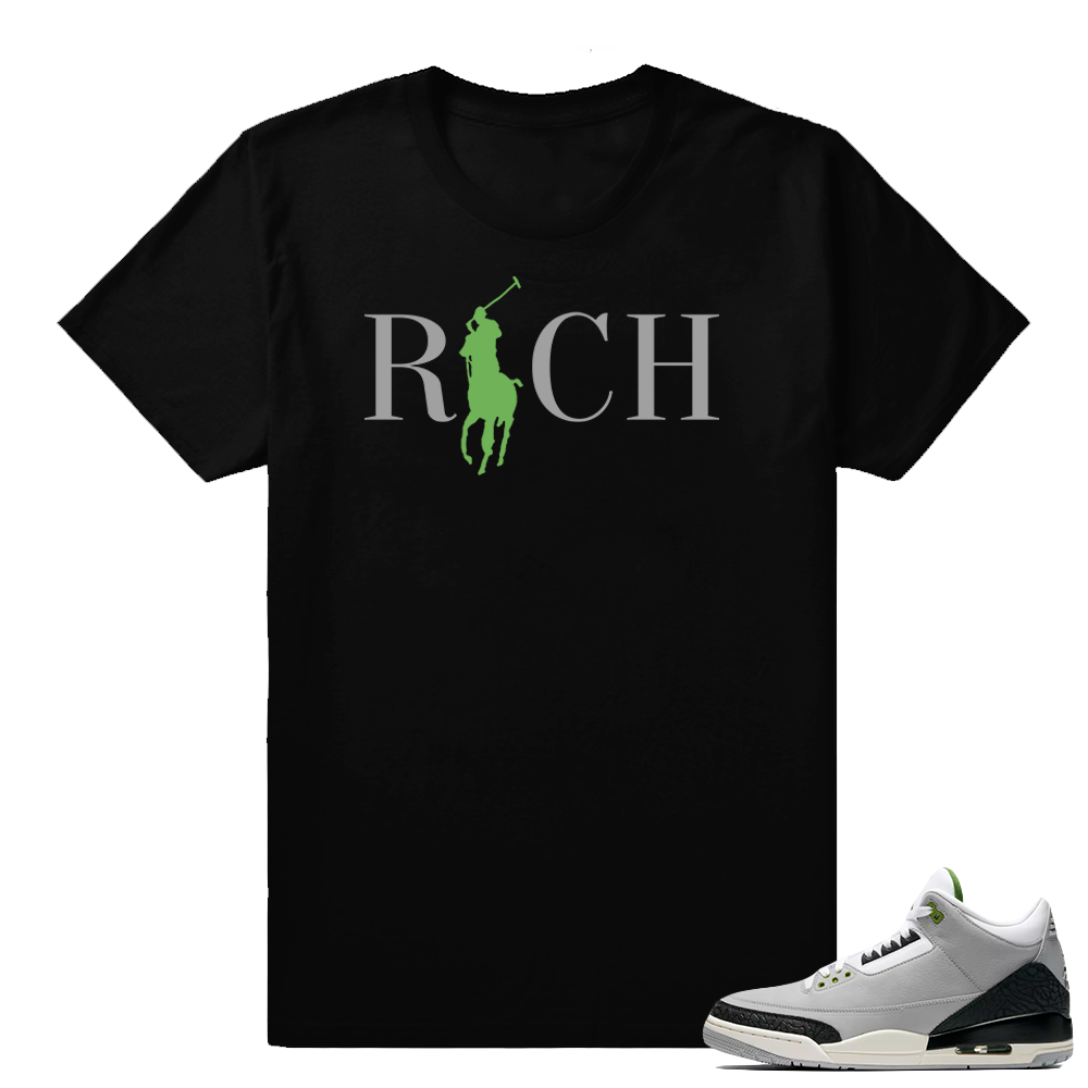 Match Jordan 3 Chlorophyll | Country Club Rich | Black shirt