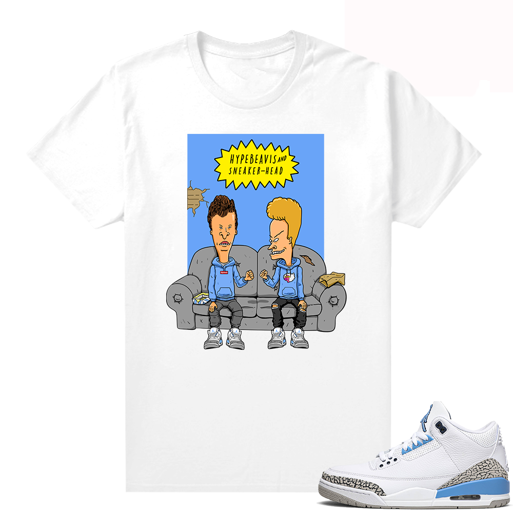 Air Jordan 3 UNC shirt Match - White Tee - Hype Beavis and Sneaker-head