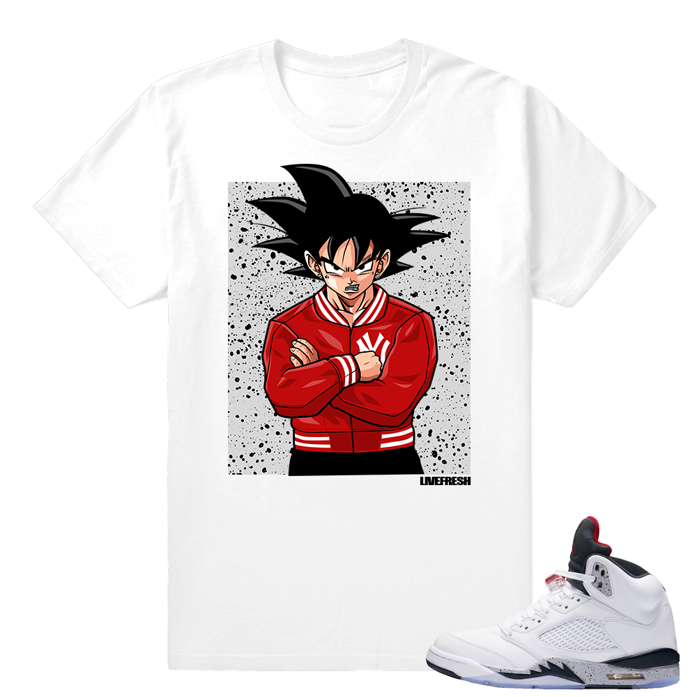 Air Jordan 5 Cement - matching Hypebeast Goku T shirt - White