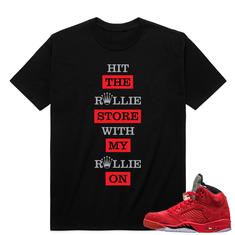 Air Jordan Retro 5 Red Sneaker shirt - Hit the Rollie Store - Black