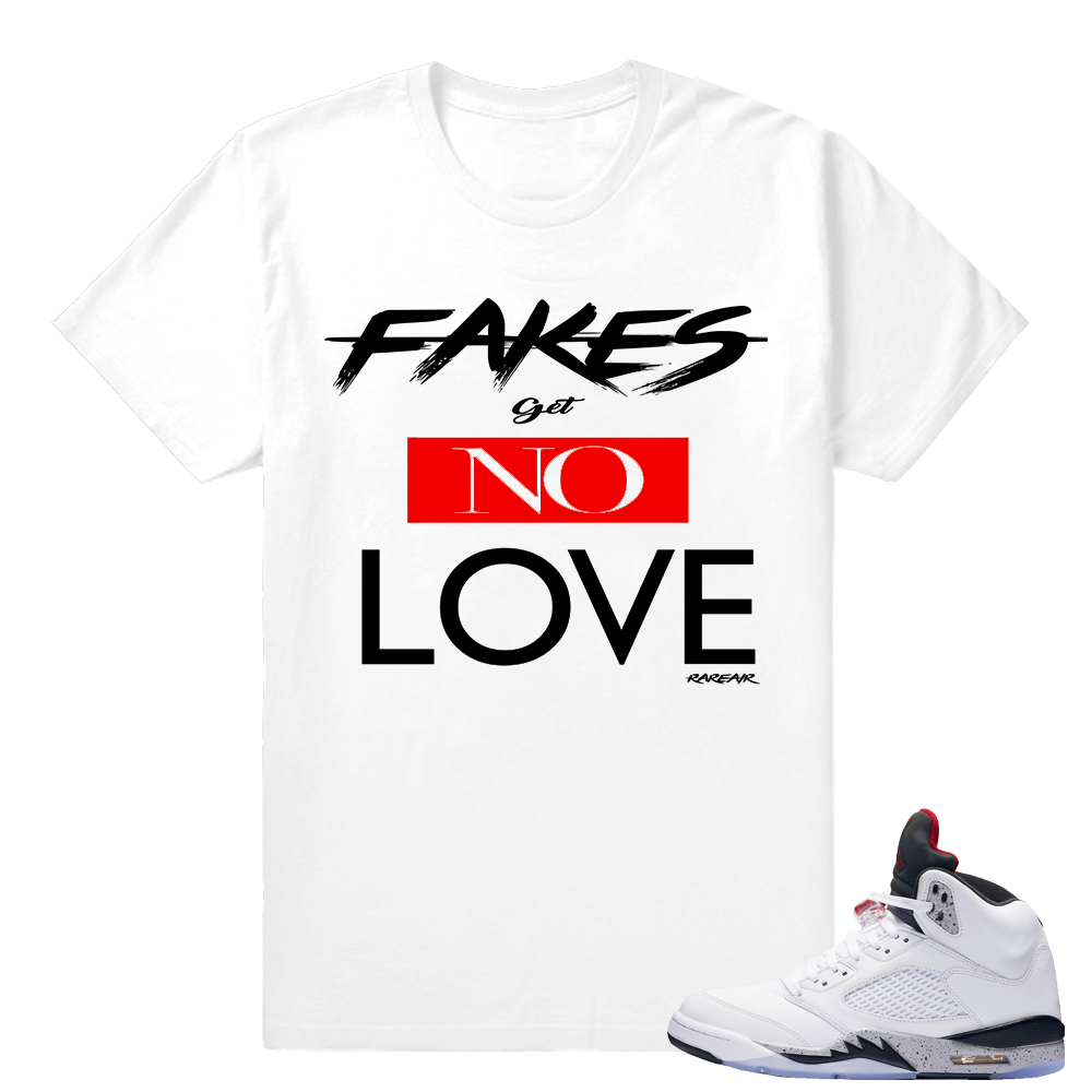 Air Jordan Retros 5 Cement White - No Love T shirt - White