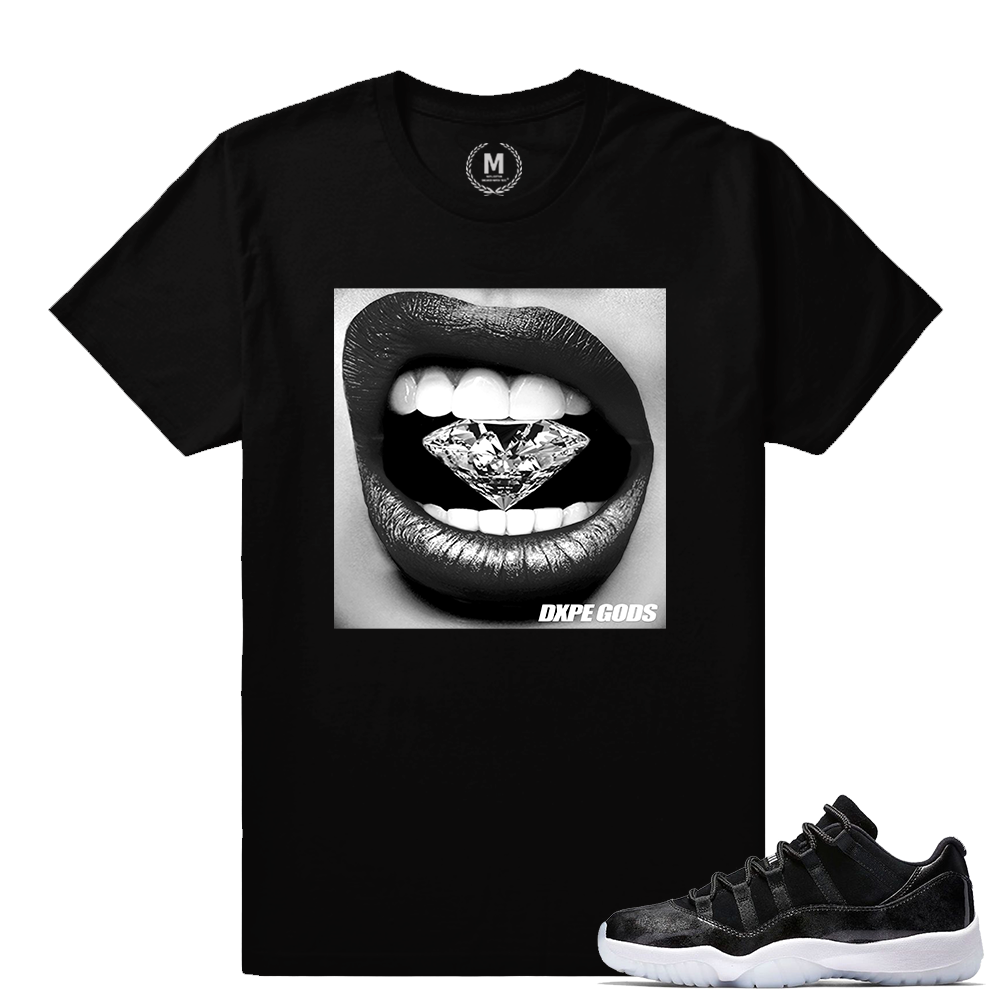 Match Air Jordan 11 Barons | Diamond Lips | Black T shirt