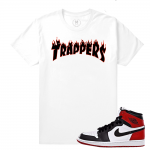 Match Jordan 1 Black Toe | Trappers Flame logo | White T shirt