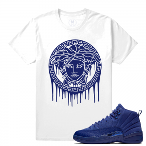 Match Jordan 12 Blue Suede | Medusa Drip | White T shirt