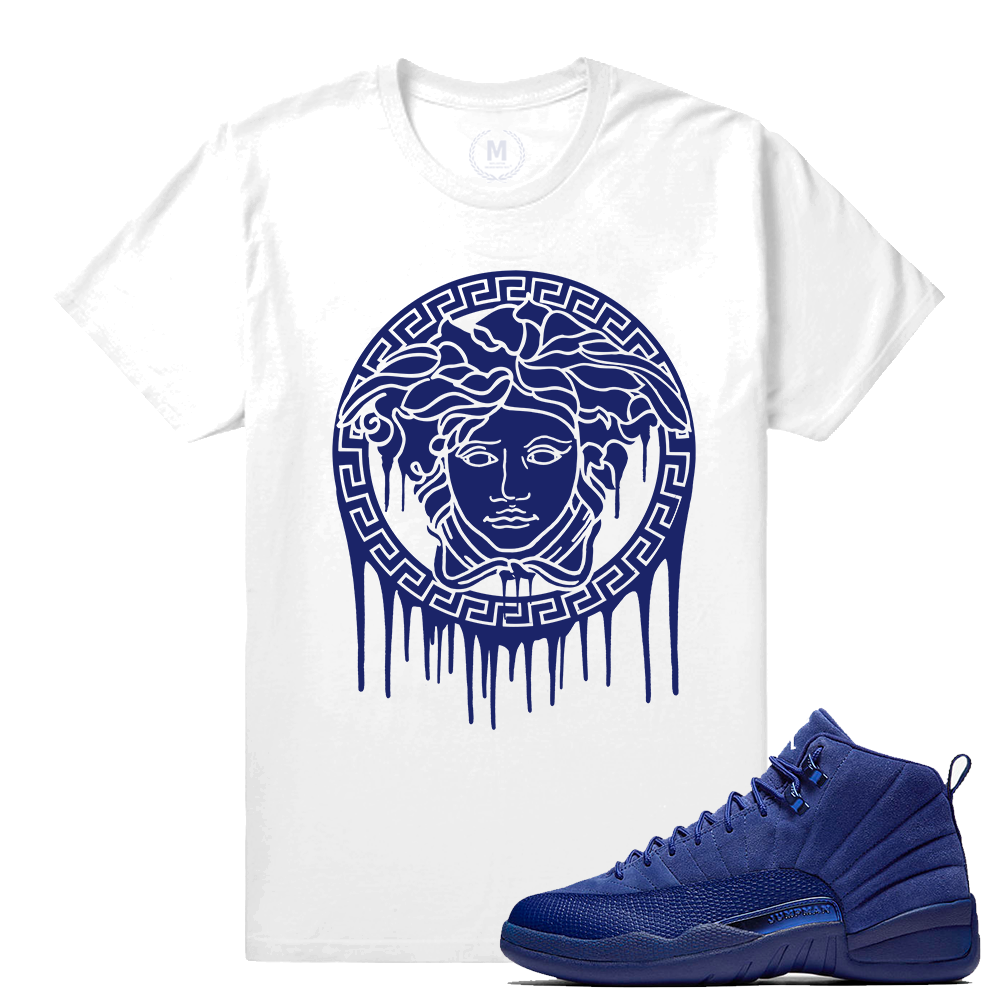 Match Jordan 12 Blue Suede | Medusa Drip | White T shirt