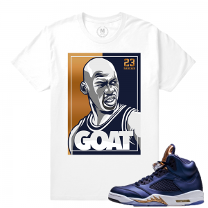 Air Jordan 5 Bronze Match Sneaker Tee | Goat Staredown | White T shirt