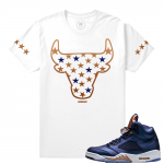 Air Jordan 5 Bronze Match Sneaker Tee | Rare Bull Stars | White T shirt