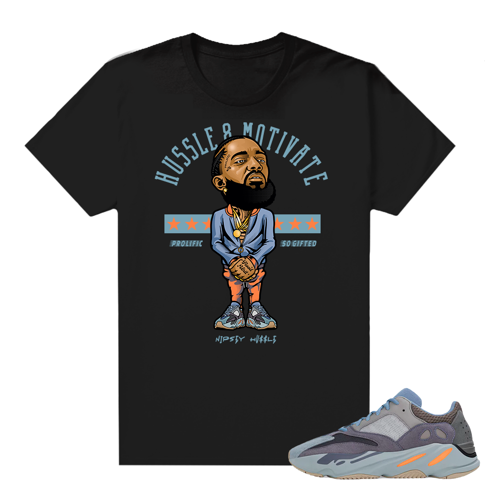 Carbon Blue Yeezy 700 | Nipsey Hussle Motivate | Black shirt