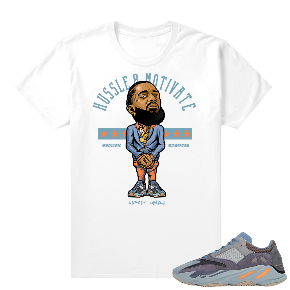 Carbon Blue Yeezy 700 | Nipsey Hussle Motivate | White shirt