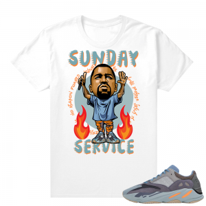 Carbon Blue Yeezy 700 | Sunday Service Ye Toon | White shirt