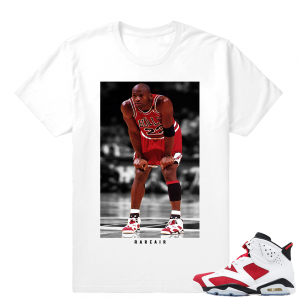 Carmine 6s | Matching Carmine 6s on Feet | White T shirt