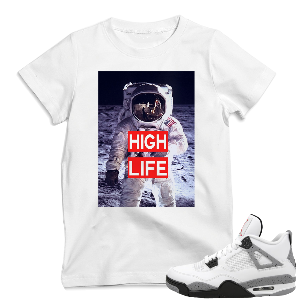 Match Air Jordan 4 Cement | 'High Life' | White T shirt