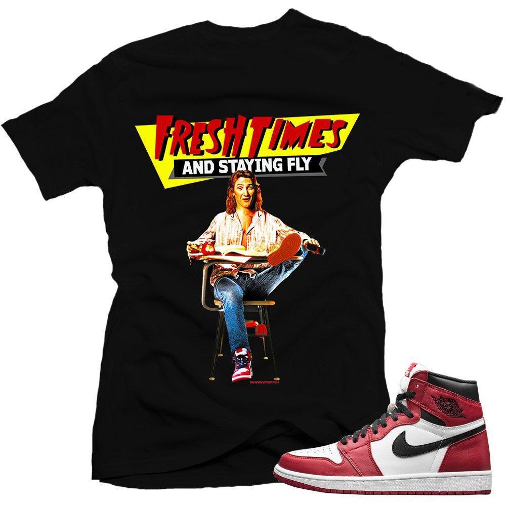 Jordan 1 Chicago shirts to match 'Fresh Times' Black Sneaker Tees shirt