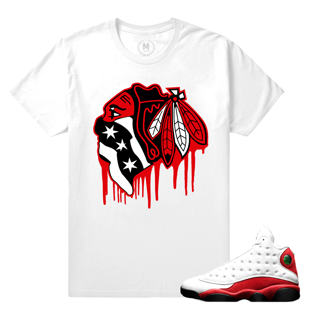 Match Jordan 13 OG Chicago | Black Hawks Drip | White T shirt