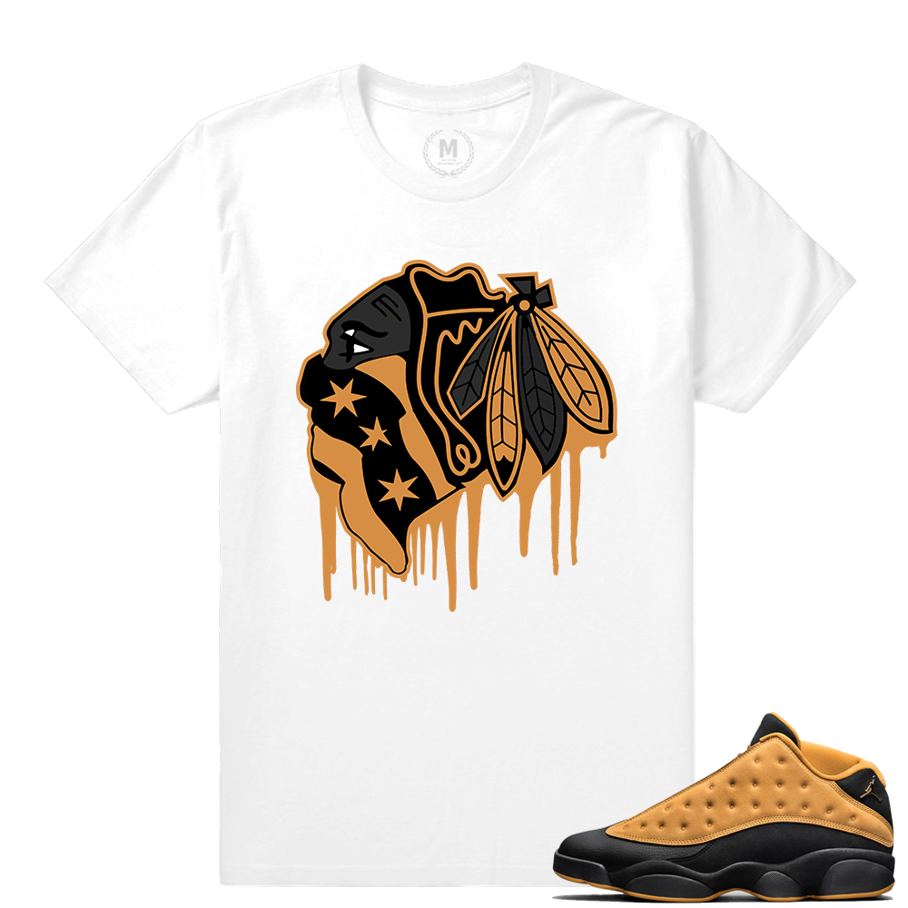 Match Air Jordan 13 Chutney | Black Hawks Drip | White T shirt