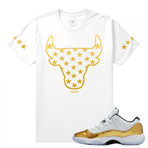 Match Jordan 11 Low Gold Closing Ceremony | Rare Bull Stars | White T shirt