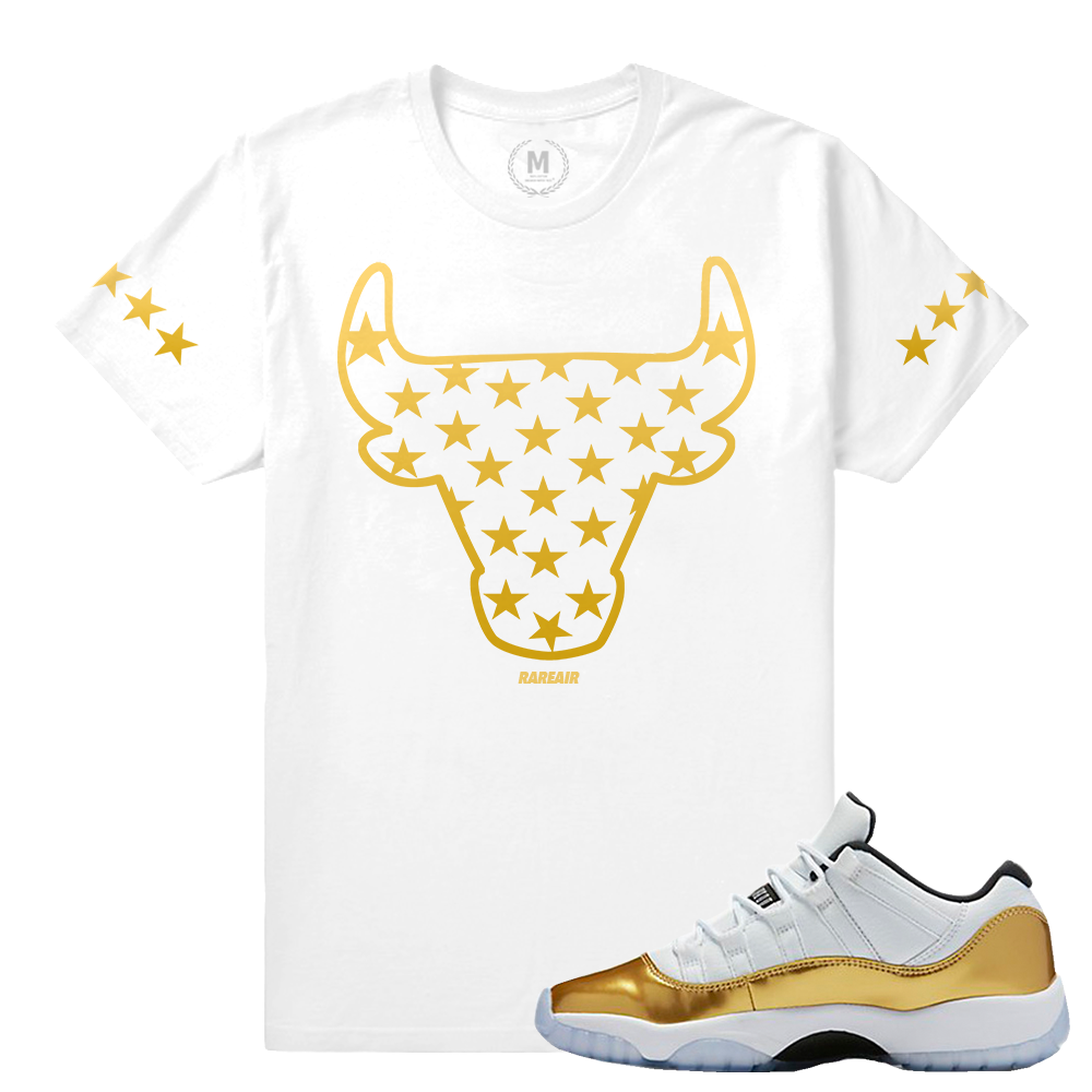 Match Jordan 11 Low Gold Closing Ceremony | Rare Bull Stars | White T shirt