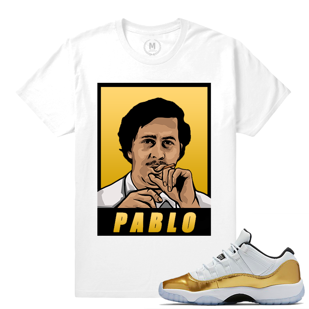 Match Jordan 11 Low Gold Closing Ceremony | PABLO | White T shirt