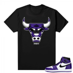 Jordan 1 Court Purple sneaker shirt | Rare Air Bull | Black Shirt