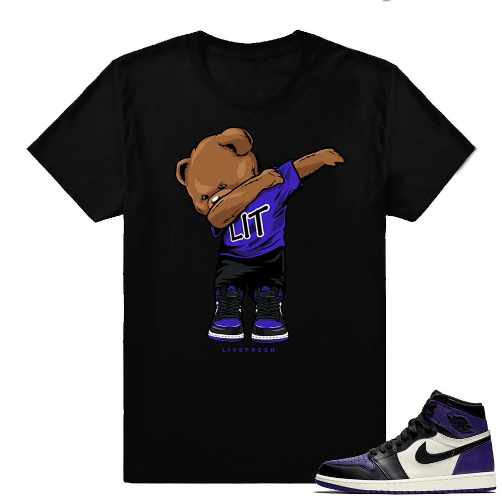 Court Purple 1s shirt | Dabbin Bear | Black shirt