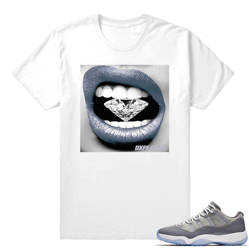 Diamond Lips Shirt Cool Grey 11 lows  White tee