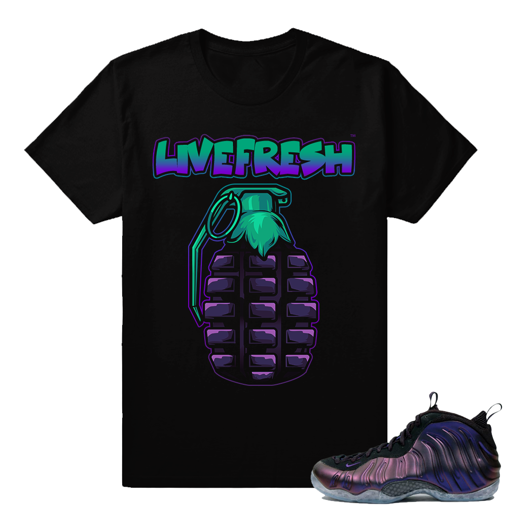 Eggplant Foams - Live Fresh Eggplant matching t shirt - Black