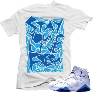 French Blue 7s Matching Sneaker Tees Shirts|Live Fresh Sneaker Tees Shirt White