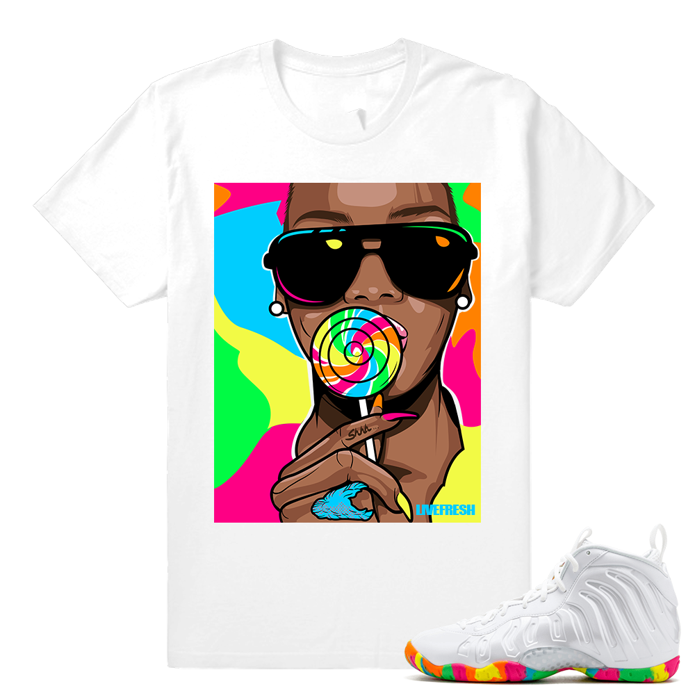 Fruity pebbles foamposites - Matching Rihanna Lollipop T shirt - White