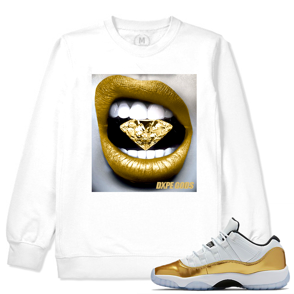 Match Jordan 11 Low Gold Closing Ceremony | Diamond Lips | White Crew Neck Sweatshirt