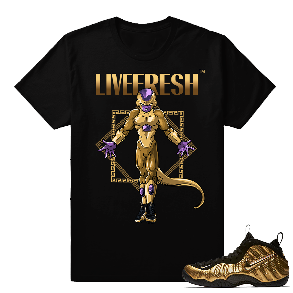 Gold Foamposites Gold Freiza Black T shirt