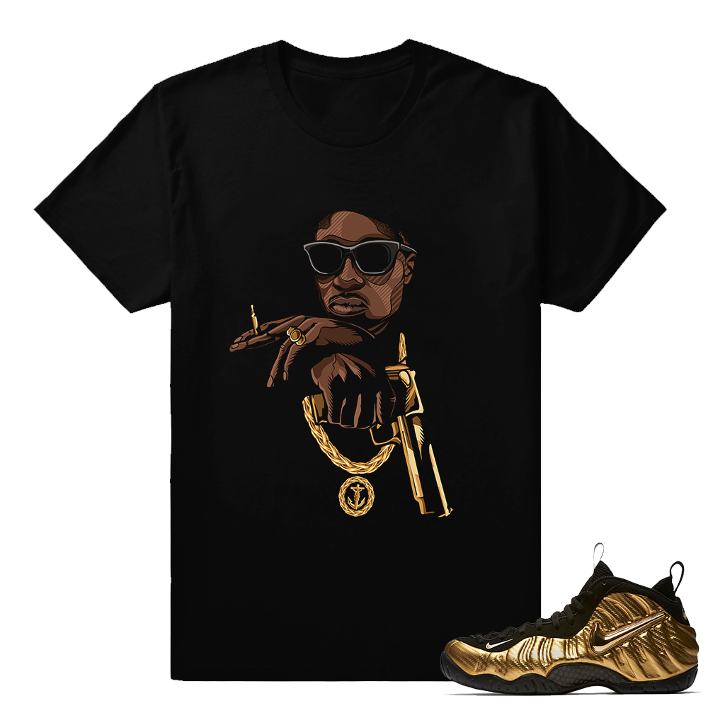 Gold Foamposites New Jack City Nino Brown Black T shirt