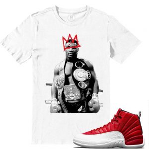 Match Gym Red 12 Jordan Retros | Tyson x Basquiat | White T shirt