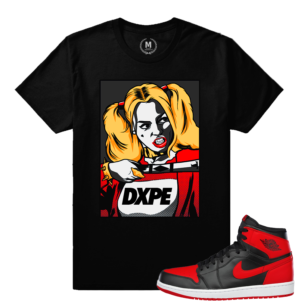 Match Banned 1s Jordan Retro | Harley Quinn DXPE Squad | Black T shirt