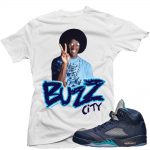 Jordan 5 Hornets Midnight Navy shirts to match 'Buzz City' White Sneaker Tees shirt