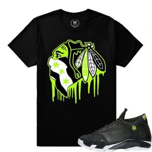 Match Indiglo 14s Jordan Retro|Black Hawks Drip |Black T shirt