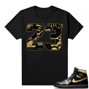 Jordan 1 Black Gold Metallic - Shirt - Black - 23 Mashup