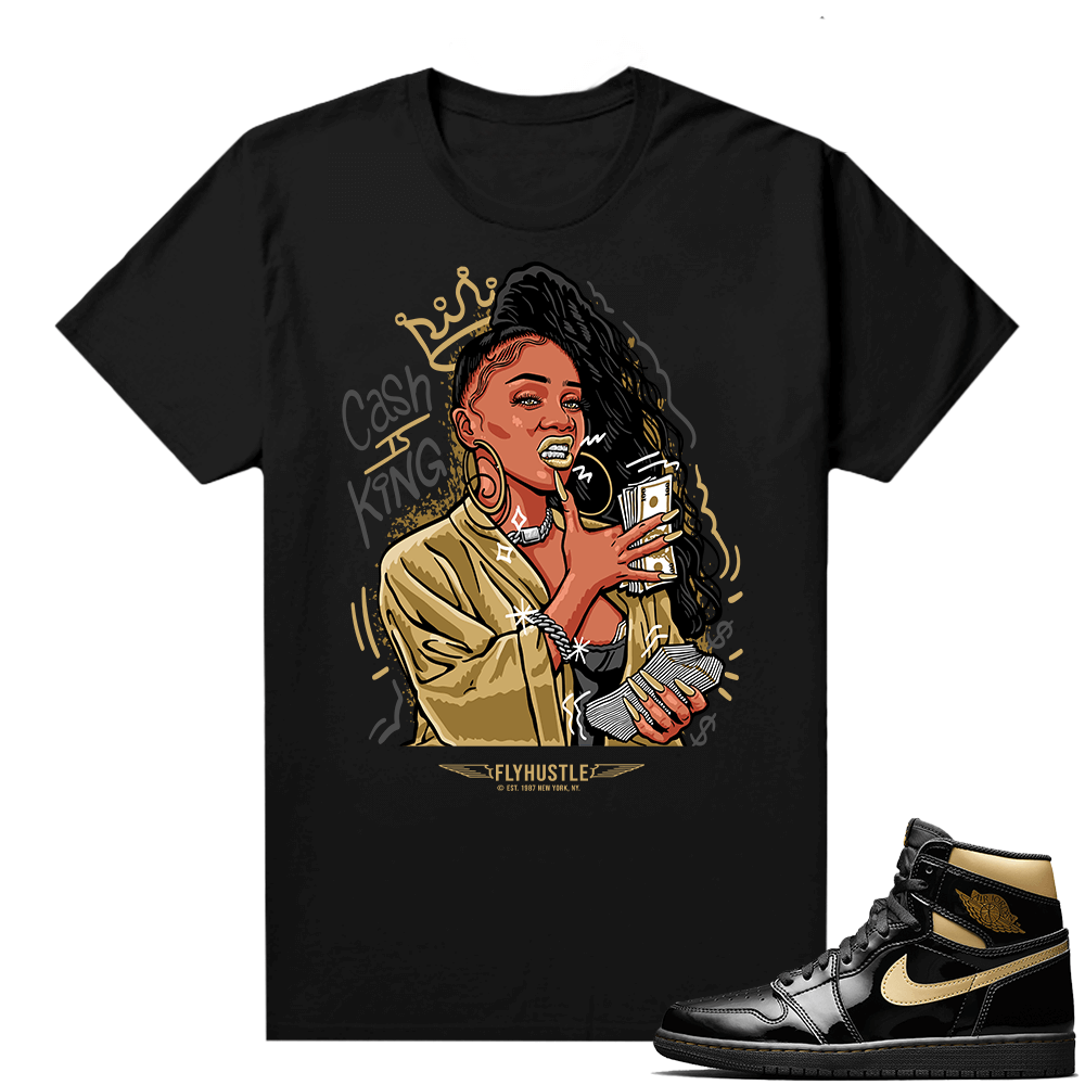 Jordan 1 Black Gold Metallic - Shirt - Black - Cash Is King