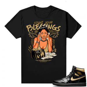 Jordan 1 Black Gold Metallic - Shirt - Black - Count Your Blessings