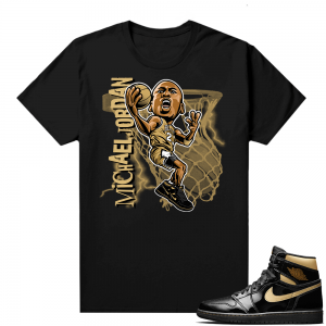 Jordan 1 Black Gold Metallic - Shirt - Black - MJ Toon