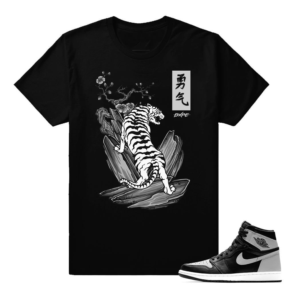 Jordan 1 Shadow tee shirt Match  White Tiger  Black Tee