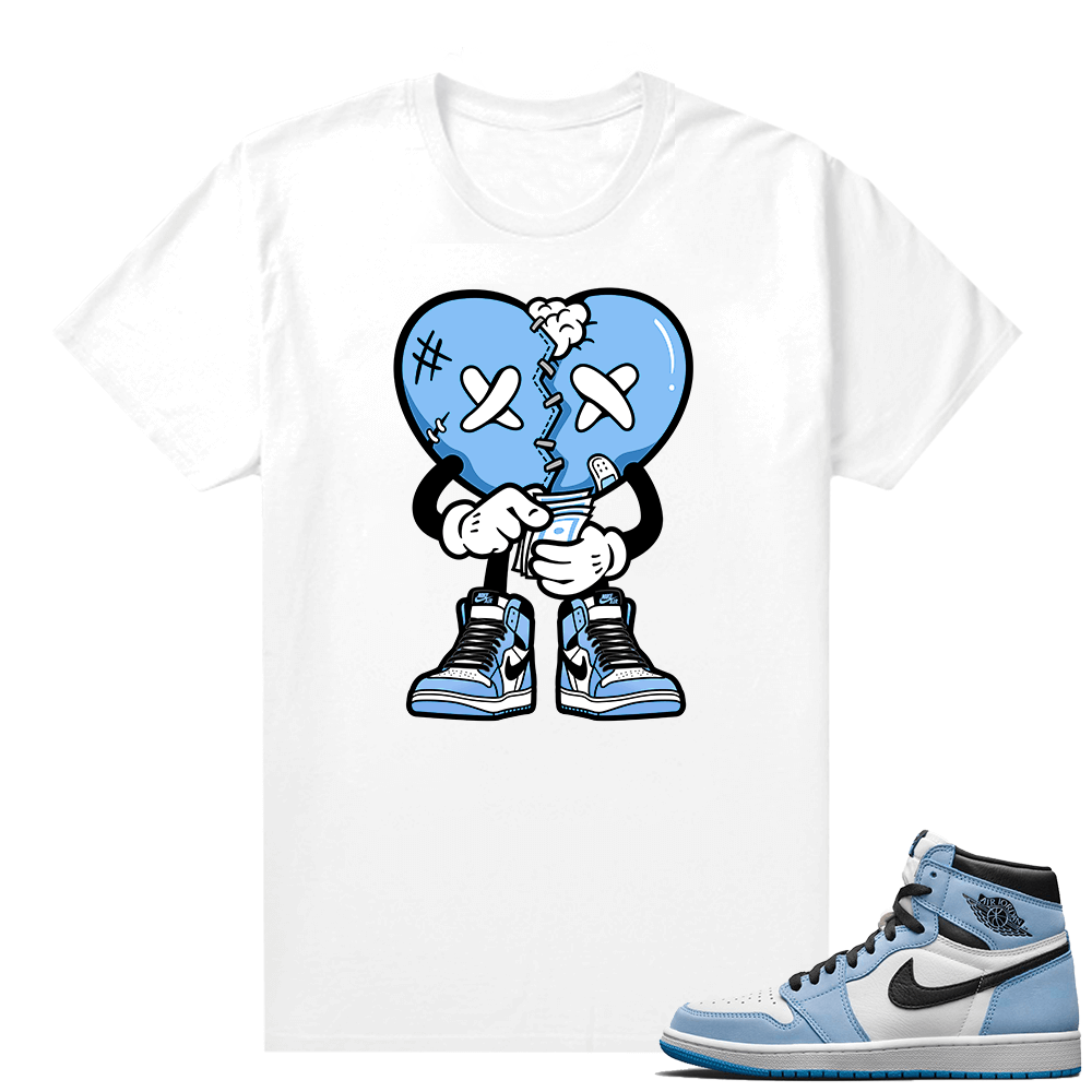 Jordan 1 University Blue shirt White Broken Heart