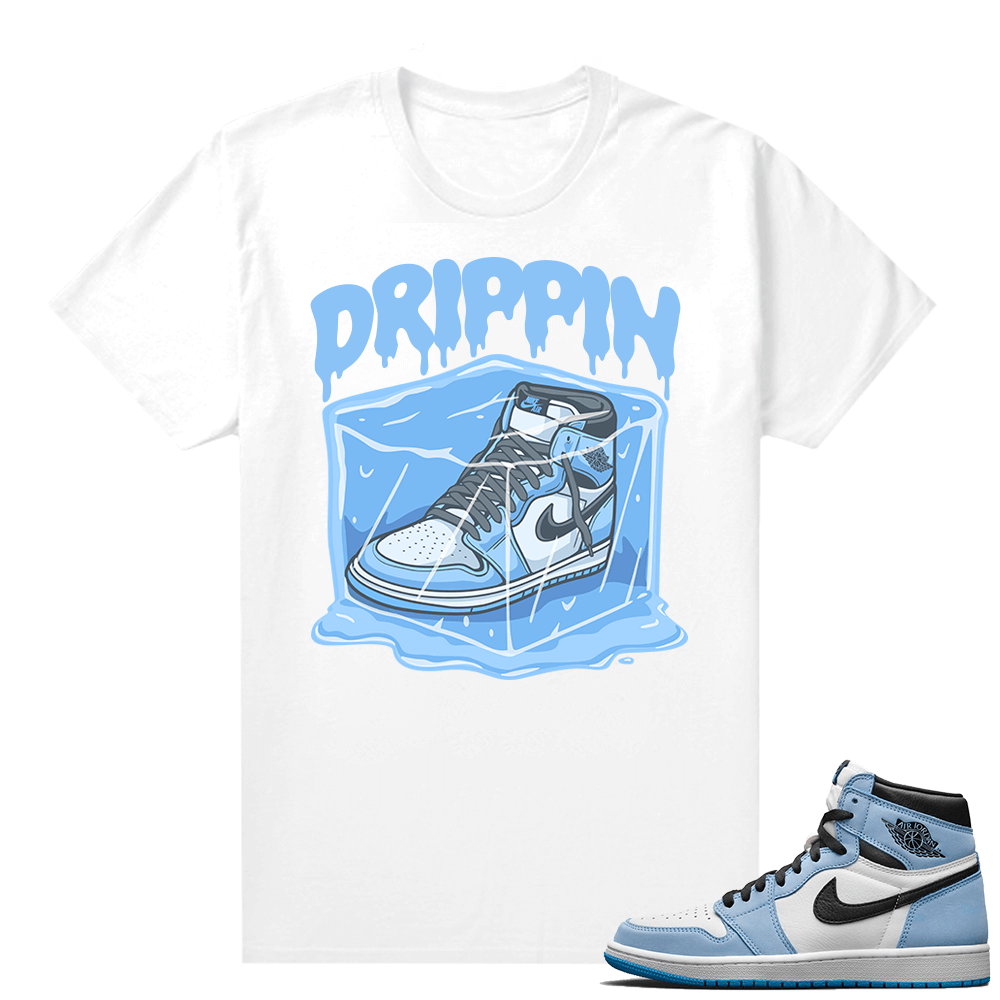 Jordan 1 University Blue shirt White Drippin 1s