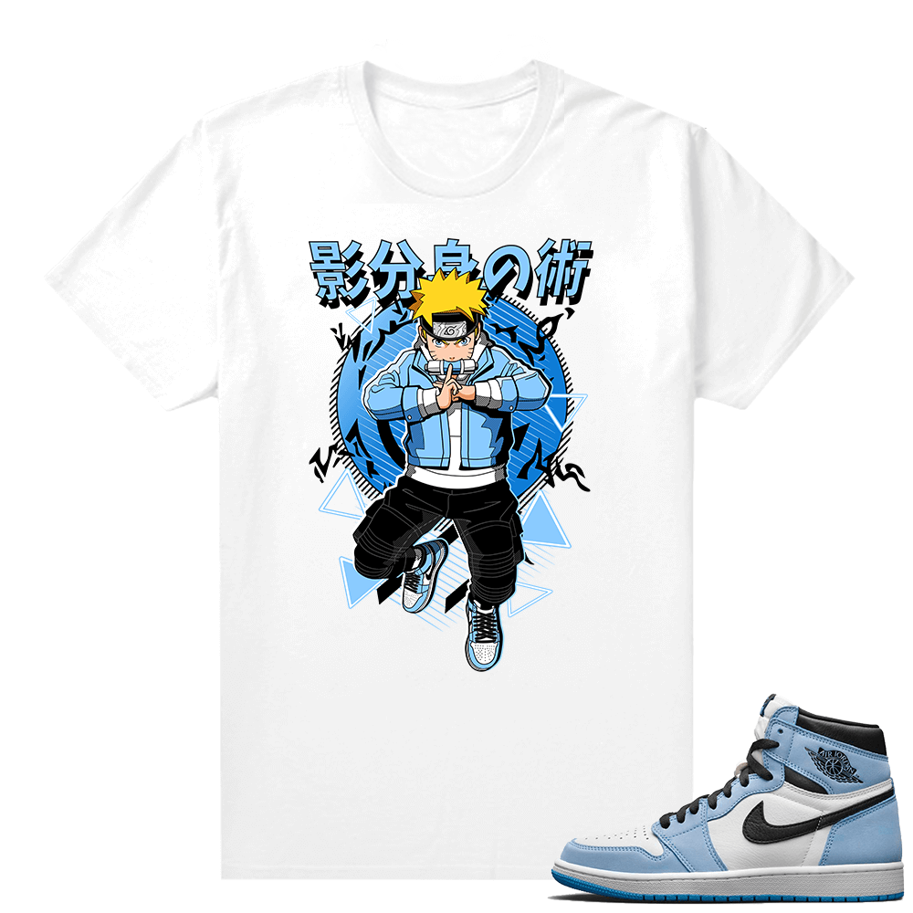 Jordan 1 University Blue shirt White Naruto