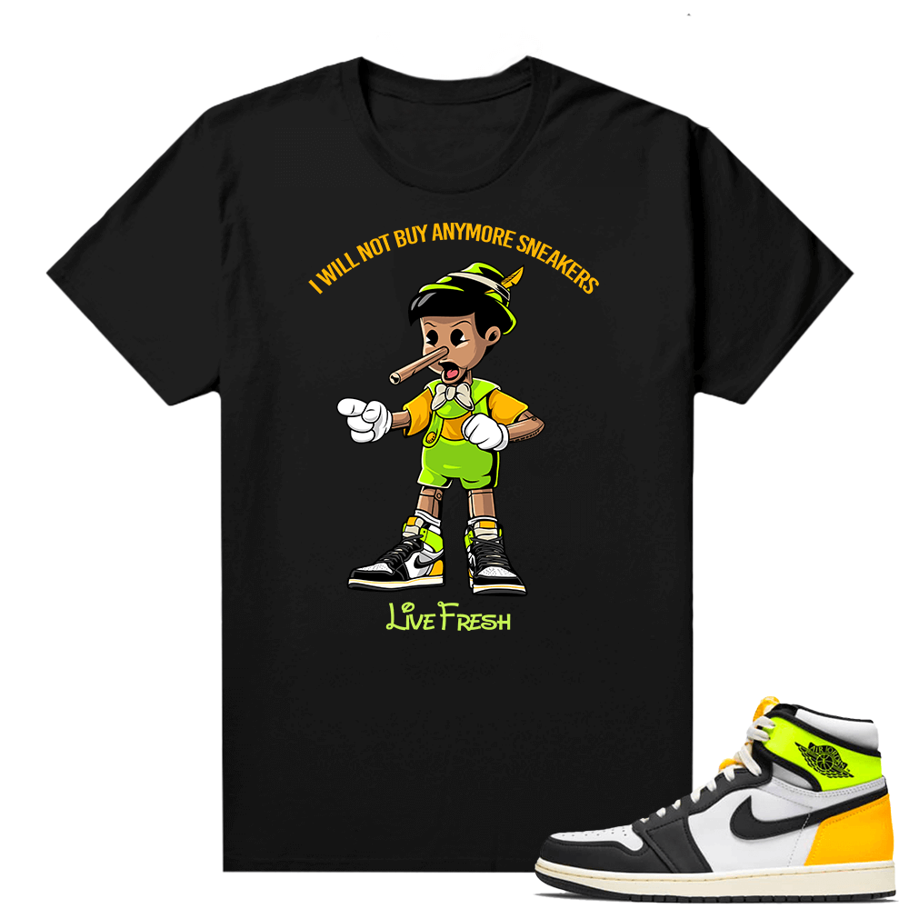 Jordan 1 Volt Gold matching shirt - Black - Sneakerhead Pinocchio