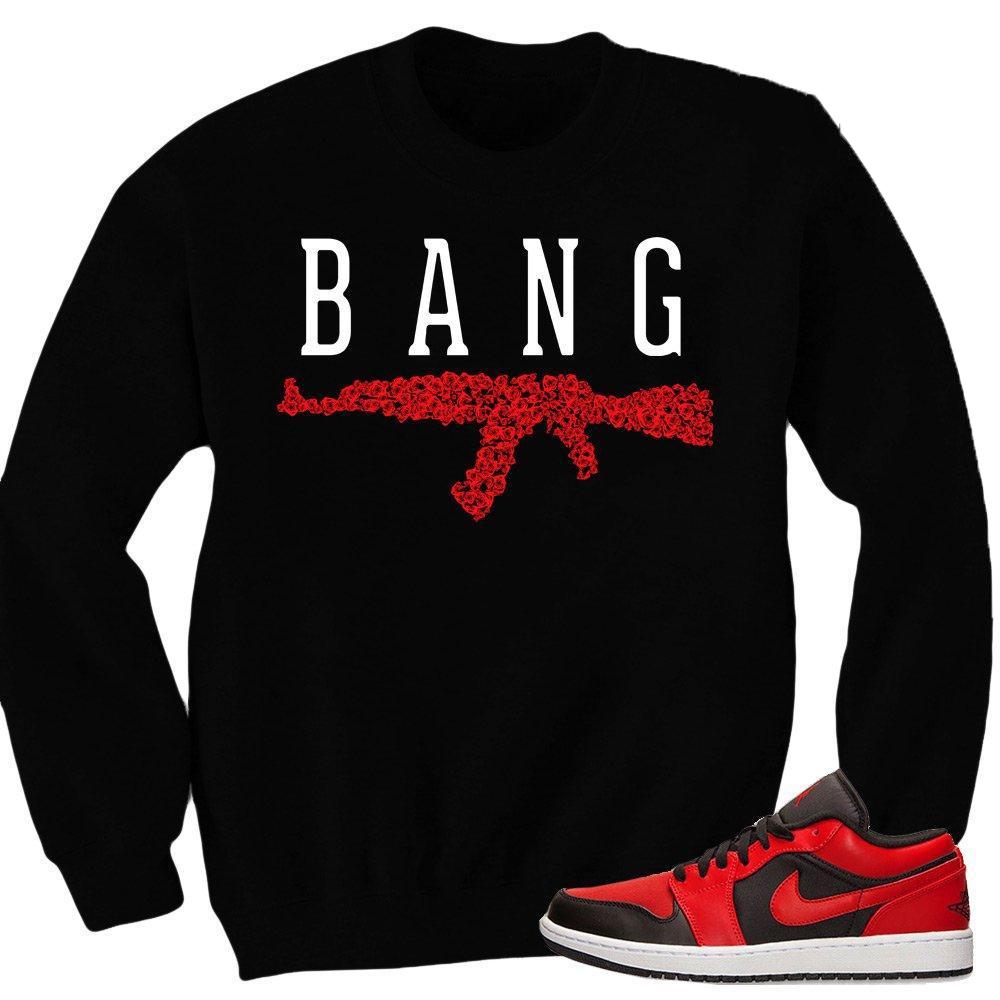 Jordan 1 Bred OG lows Matching Sneaker Tees Shirts|AK Roses Sneaker Tees Shirt in BLACK CREWNECK