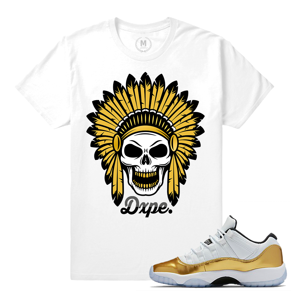 Match Jordan 11 Low Gold Closing Ceremony | Chief Skull | White T shirt