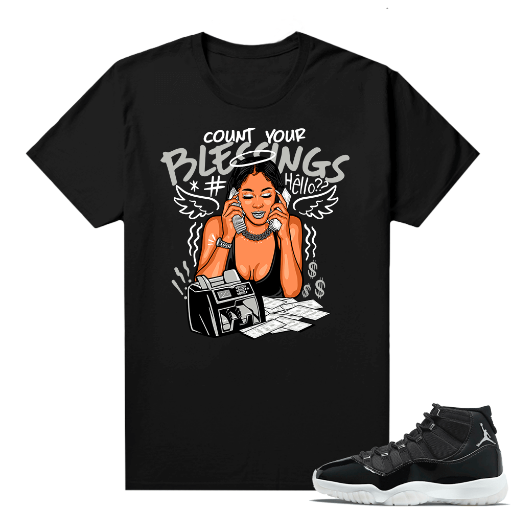 Jordan 11 Jubilee Match Sneaker Tees Shirts - Black - Count Your Blessings